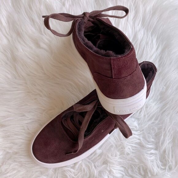VIA SPIGA Sartin Chukka bootie shearling lined suede burgundy color NWOT size 7 - Picture 4 of 9